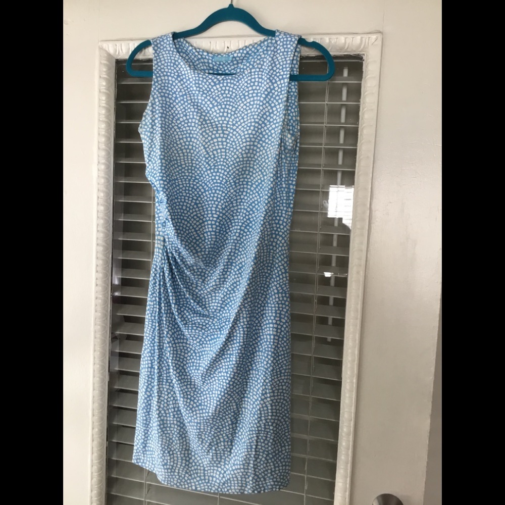 J MCLAUGHLIN FRESH BLUE & WHITE PRINT DRESS IN XS